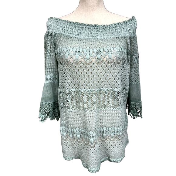 "SCANDAL" ITALY,Sage Lace Shirt, Cottage Core,Fairy,Flare Sleeves,Feminine - Picture 2 of 9